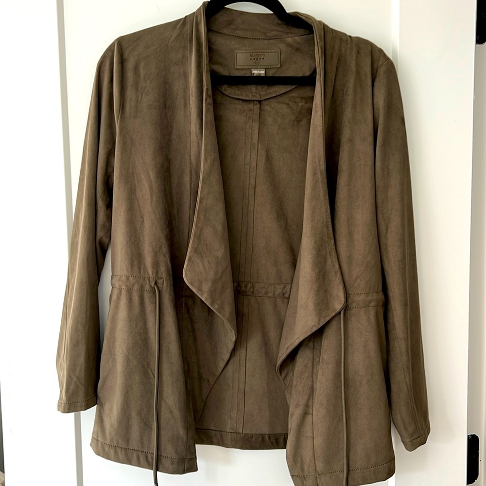 Army green, suede jacket.